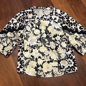 Rebecca Taylor women’s gold leaf fleur 100% silk blouse size 4‎